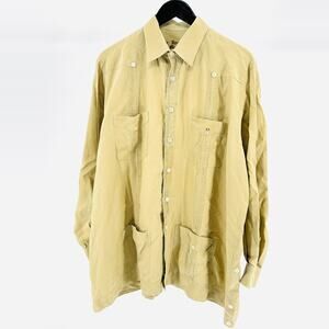 Rare Vintage Cafe Versailles Miami Beige Tan Long Sleeve Guayabera Shirt
